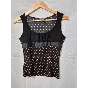 Giti Large USA Black Polka Dot Retro 90s Stretch Party Work Event Top